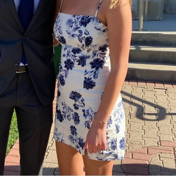 Lush Blue and White Floral Linen Dress - Picture 1 of 4